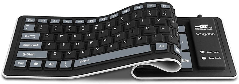 sungwoo Foldable Silicone Keyboard USB Wired Waterproof Rollup Keyboard for PC Notebook Laptop (Black+Grey)