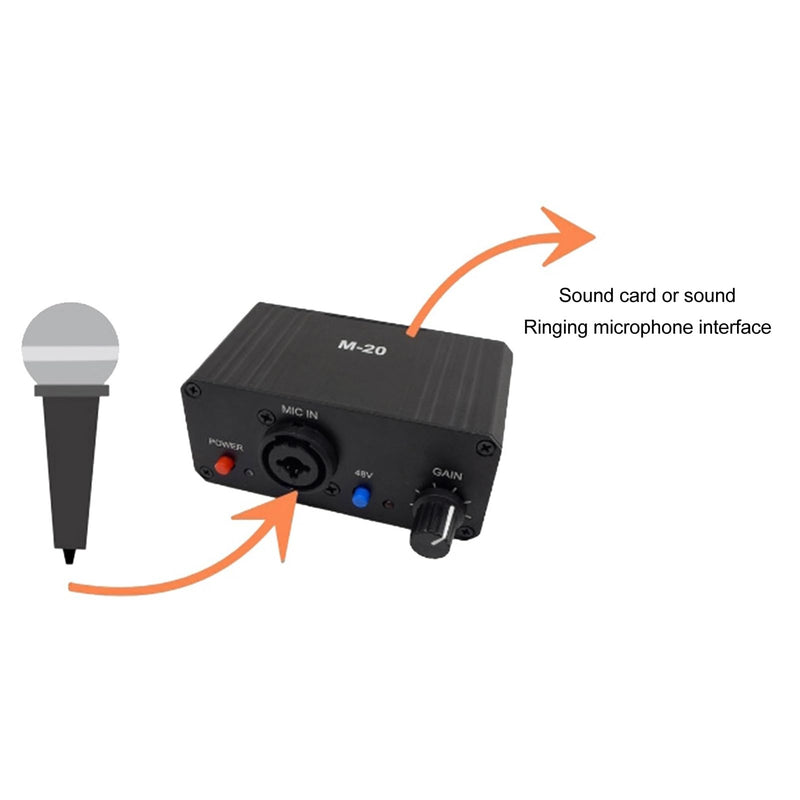 Microphone Preamp, 48V Power Mic Preamplifier XLR Output Microphone Preamp Booster, Mini Microphone Preamp for Dynamic and Condenser Mic