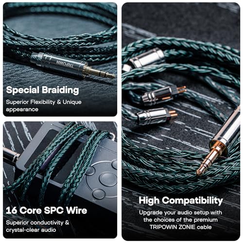 Linsoul KZ ZS10 Pro in Ear Earphones (Without Mic, Glare Blue) +Tripowin Zonie 16 Core Cable(Recessed 2pin, 3.5mm, Moss)