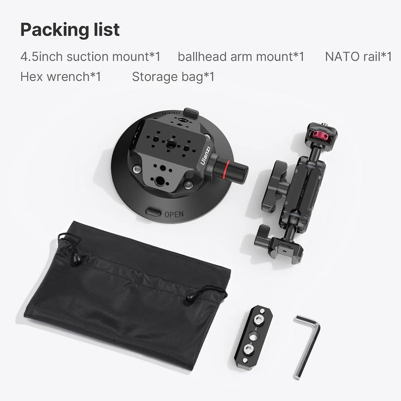 ULANZI SC-02 Strong 4.5-inch Suction Cup and Ball Head Arm Mount for Action/Digital Cameras up to 3KG
