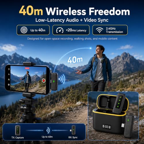 Wireless Lavalier Microphone for iPhone Camera Android,2 Pack