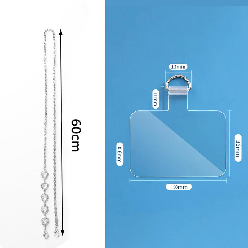 Phone Crossbody Chain Cell Phone Lanyard, Diamond Rhinestone Metal Shoulder Strap Universal Phone Chain Strap with Phone Tether Patches Compatible with Most Phones Bag Purse E