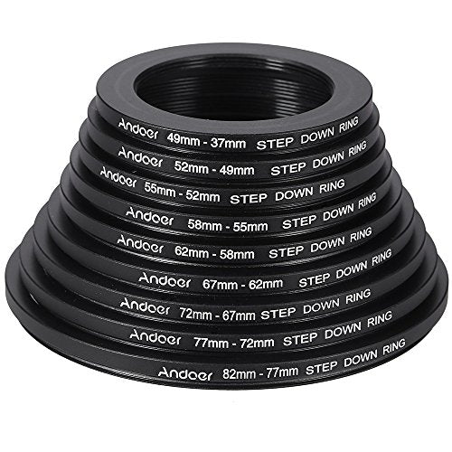 Andoer® 18pcs Step Up/Step Down Lens Filter 37 49 52 55 58 62 67 72 77 82mm Metal Adapter Ring Kit 18 pcs