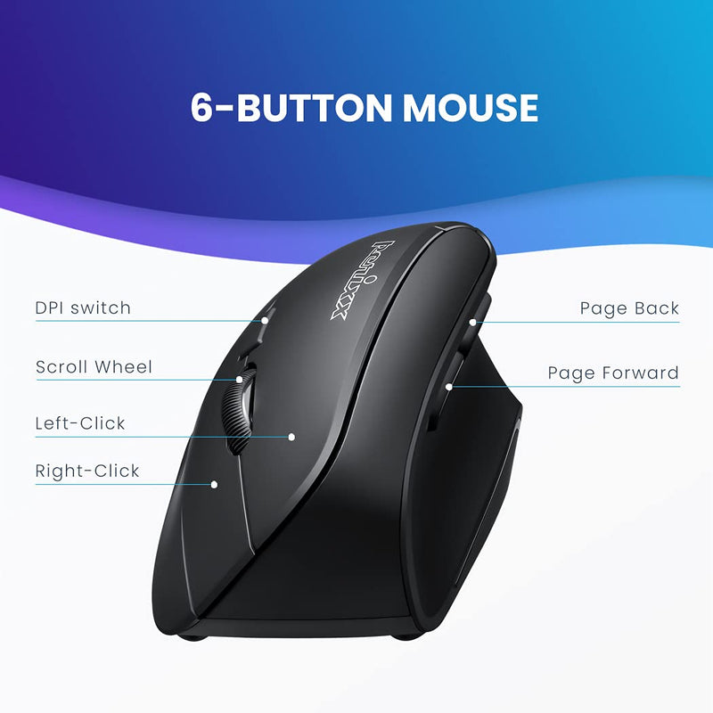 Perixx PERIMICE-715II Wireless Ergonomic Vertical Mouse - 2.4 G - 800/1200/1600 DPI - Right Handed Natural Ergonomic Vertical Design