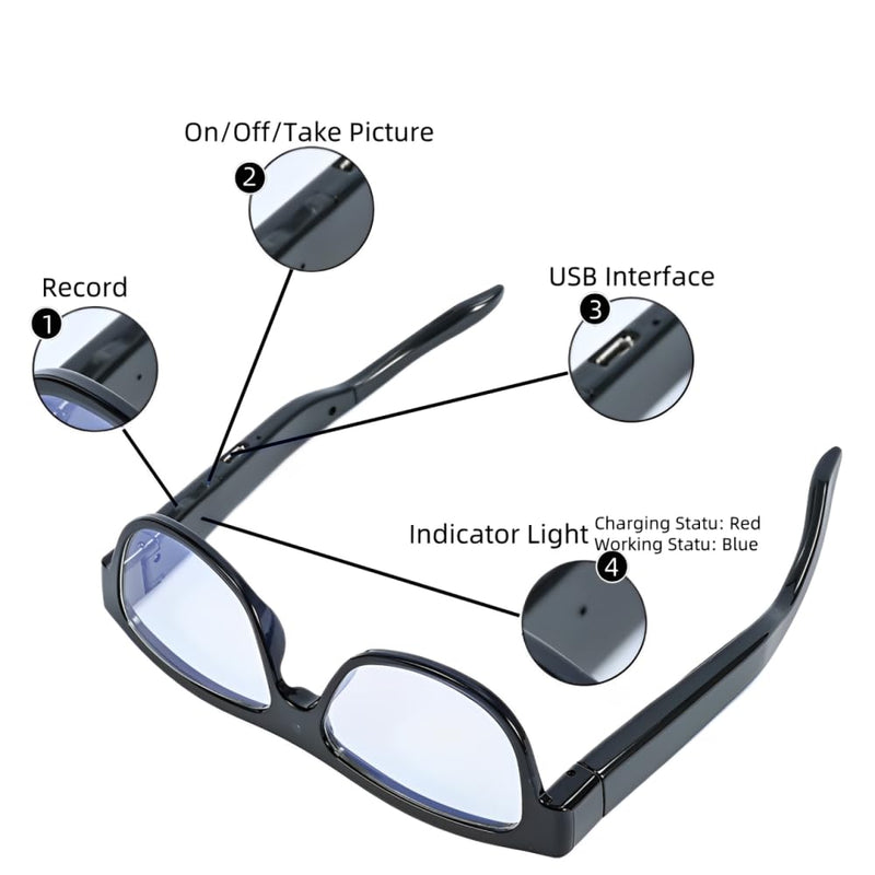 1080P Camera Glasses with 32GB Storage, No Bluetooth, No App, No AI | HD Video Recording Glasses for Outdoor Sports, Cycling, and Travel