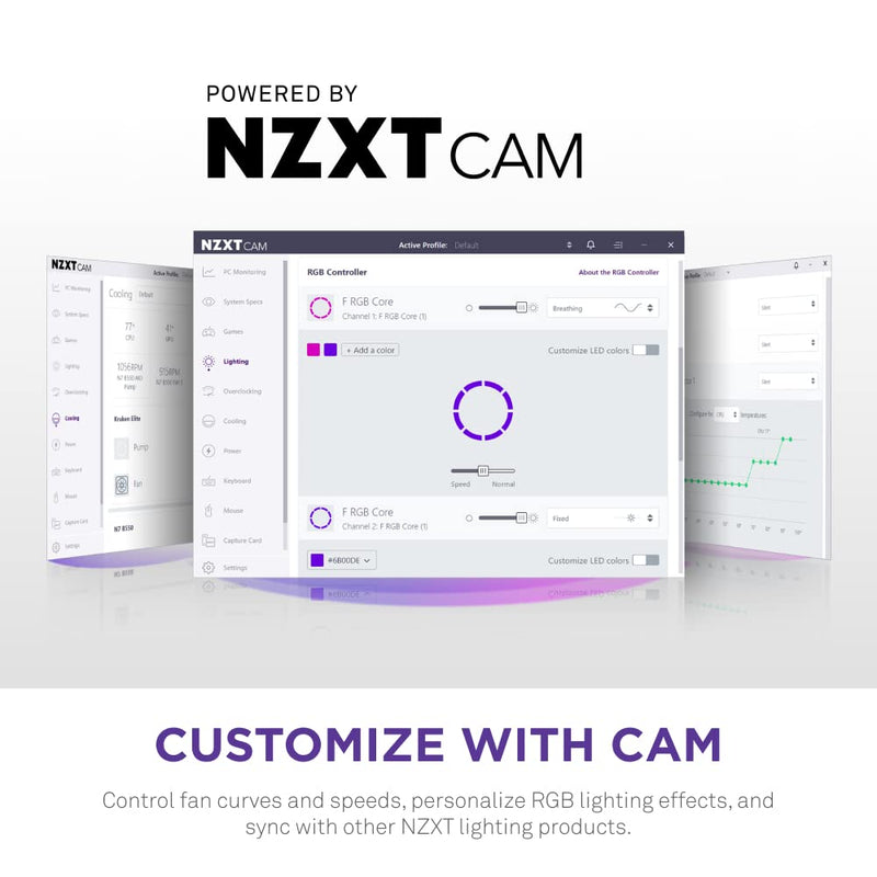 NZXT F120 RGB Core - 120mm Hub Mounted RGB Fan - 8 Individually Controllable LEDs - Semi Transparent Fan Blades - Hydrodynamic Bearing - PWM Control - CAM Software - Black 120mm Schwarz