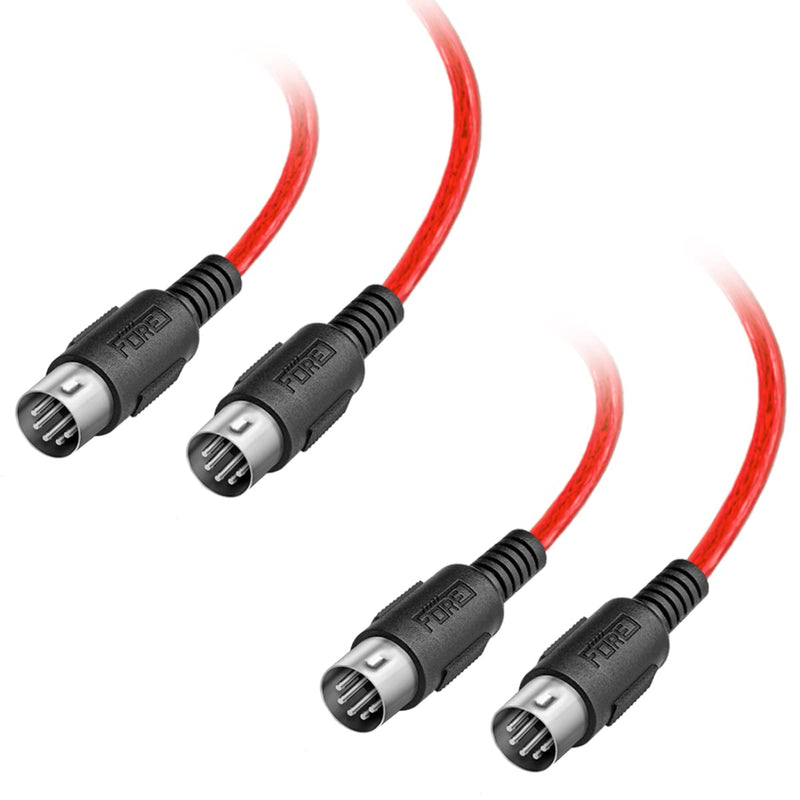 FORE 10 Feet 2-Pack Male to Male 5-Pin DIN MIDI Cable Compatible with MIDI Keyboard/Synthesizer/Guitar Multi Effects/Audio Interface/Audio Mixer/Auido Amplifier/External Sound Card/Red 10-Feet Red