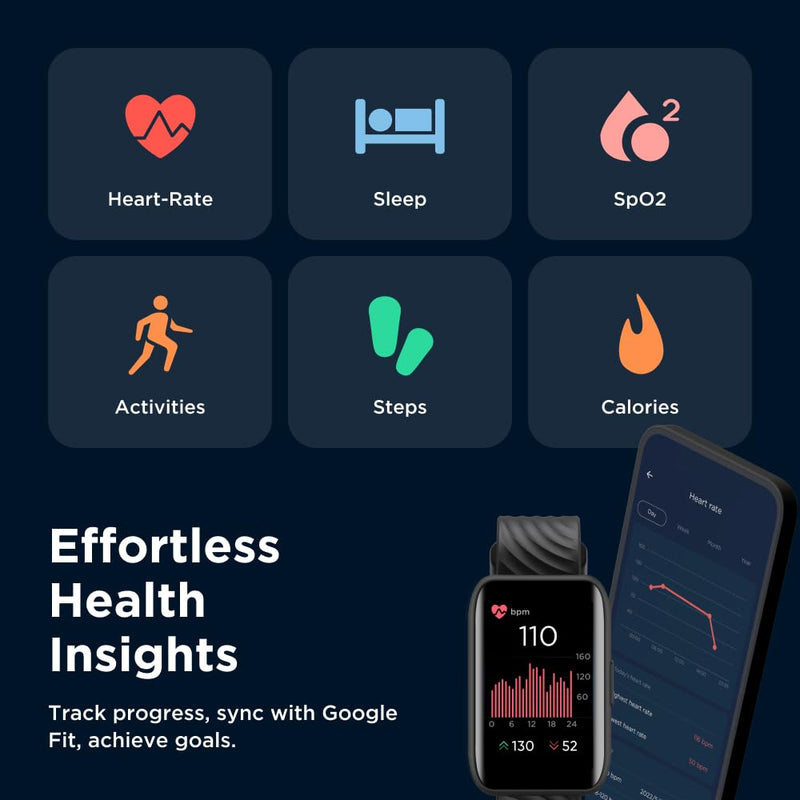 Motorola Moto 40 Bluetooth Smartwatch -10 Days Battery Life, Google Fit Integration, 1.5'' Crystal Clear Display, Heart Tracking, in-Depth Sleep Tracking, iOS and Android Compatible - Phantom Black