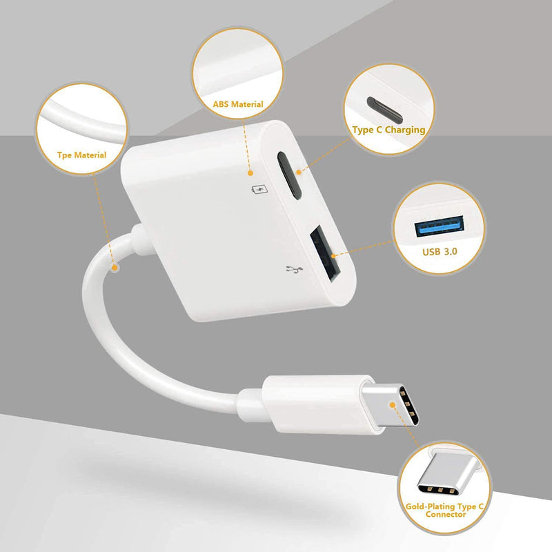 USB C OTG Adapter with Power, 2 in 1 USB C to USB Female with 60W PD Charging Adapter Compatible with iPad Pro, Samsung Galaxy S22/S21/S20/Note10, Google Pixel 4/4XL Google Chromecast with Google TV White