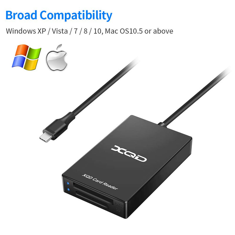 XQD Card Reader, USB C XQD SD Card Reader Sony XQD Reader 2 in 1 Memory Card Reader 5Gpbs Super Speed Compatible with Sony G/M Series, Lexar 2933x/1400x USB Mark XQD Card, SD/SDHC Card for Wins/Mac Black-C