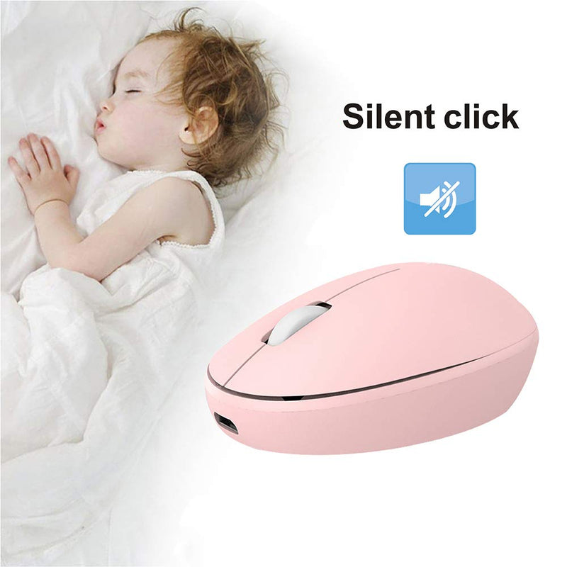 TENMOS Mini Rechargeable Wireless Mouse, 2.4GHz Optical Travel Mouse Slient Wireless USB Computer Mouse for Kids/Girls, Auto Sleeping, 3 Buttons, 1000 DPI Compatible with Laptop, PC, Computer (Pink) pink