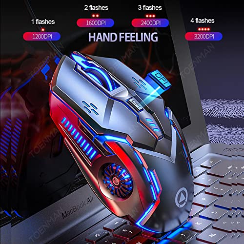 Gaming Mouse Wired,6 Buttons, 4 Adjustable DPI Up to 3200 DPI, 7 Circular & Breathing LED Light, Multifunction Wired Mouse Used for Games and Office (Black) Black