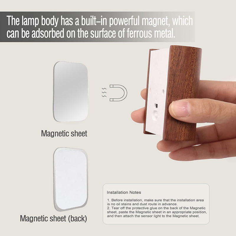 [AUSTRALIA] - LANDGOO 2-Pack Wood Step Light with Motion Sensor, Rechargeable Stair Night Light Set, Sapele Wood 2700K Warm White LED Wall Lamps, Easy No-Wire Installation for Hallway Bedroom Staircase Walnut Wood 2ps 