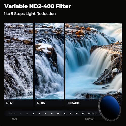 K&F CONCEPT 67mm Variable ND Lens Filter ND2-ND400 (1-9 Stops) Ultra Slim