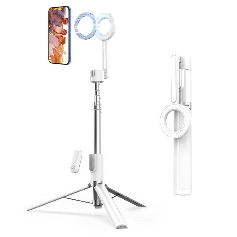 Magnetic Selfie Stick Tripod with Remote,54" Phone Tripod Compatible with MagSafe,Fit for iPhone 12/13/14/15 Series,Magsafe Case and Other Phones with Metal Ring Dark White