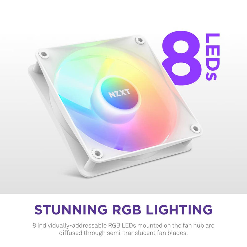 NZXT F120 RGB Core - 120mm Hub Mounted RGB Fan - 8 Individually Controllable LEDs - Semi Transparent Fan Blades - Hydrodynamic Bearing - PWM Control - CAM Software - White 120mm Weiß