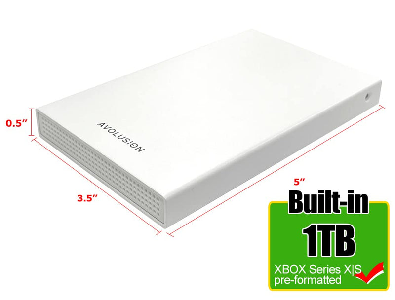 Avolusion HD250U3-WH 1TB USB 3.0 Portable External Gaming Hard Drive (for Xbox Series X|S, Pre-Formatted)