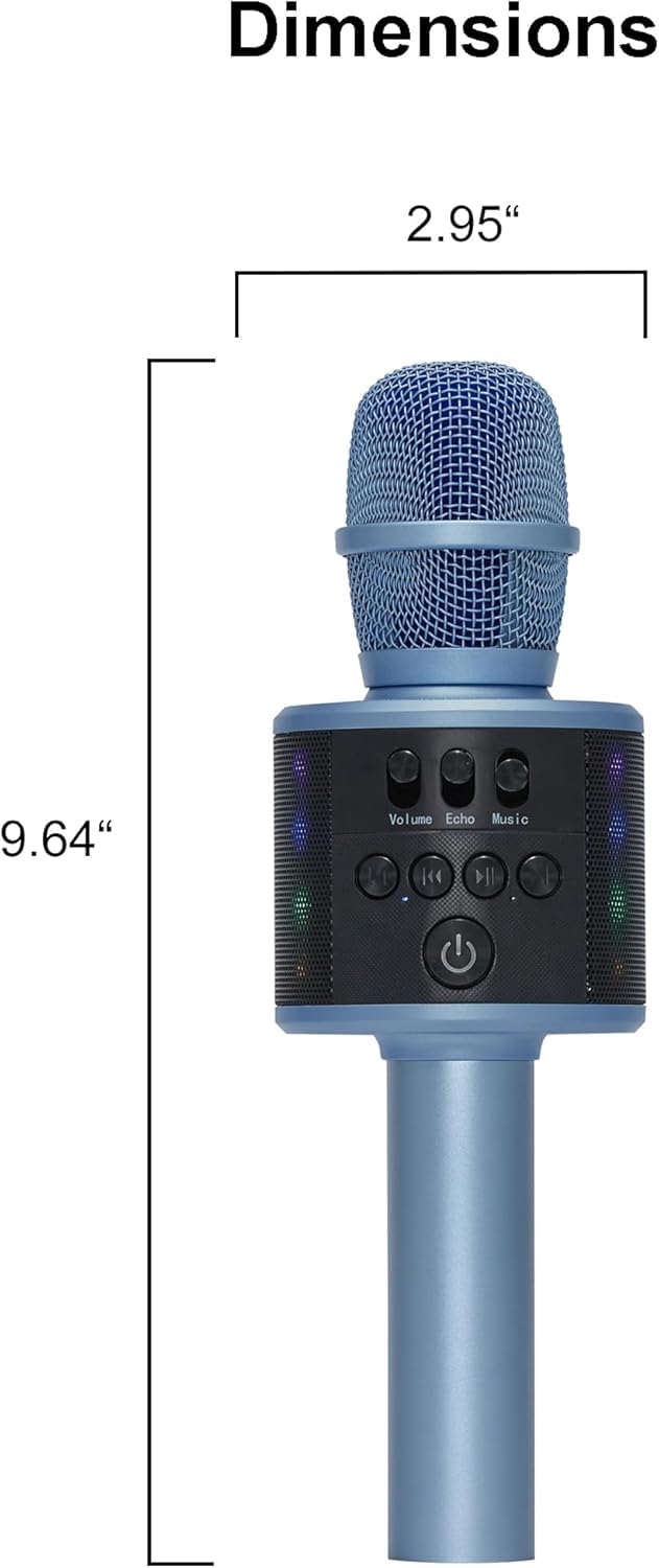 Core Innovations Wireless Bluetooth Karaoke Microphone with Built-in Speakers + HD Recording, Portable Handheld Mic | Blue
