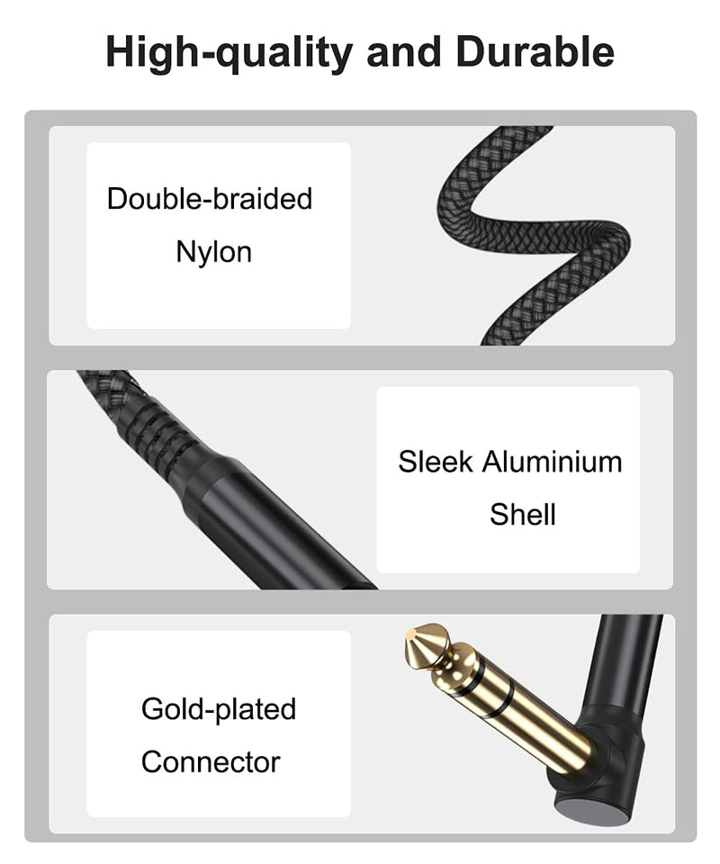 6.35mm TRS Instrument Cable 20FT 2-Pack,Right Angle 90 Degree 1/4 Inch Male Jack Stereo Audio Cord,6.35 Balanced Line Lead for Electric Guitar,Bass,Keyboard,Mixer,Amplifier/AMP,Speaker,Equalizer 6M/20 FT Black