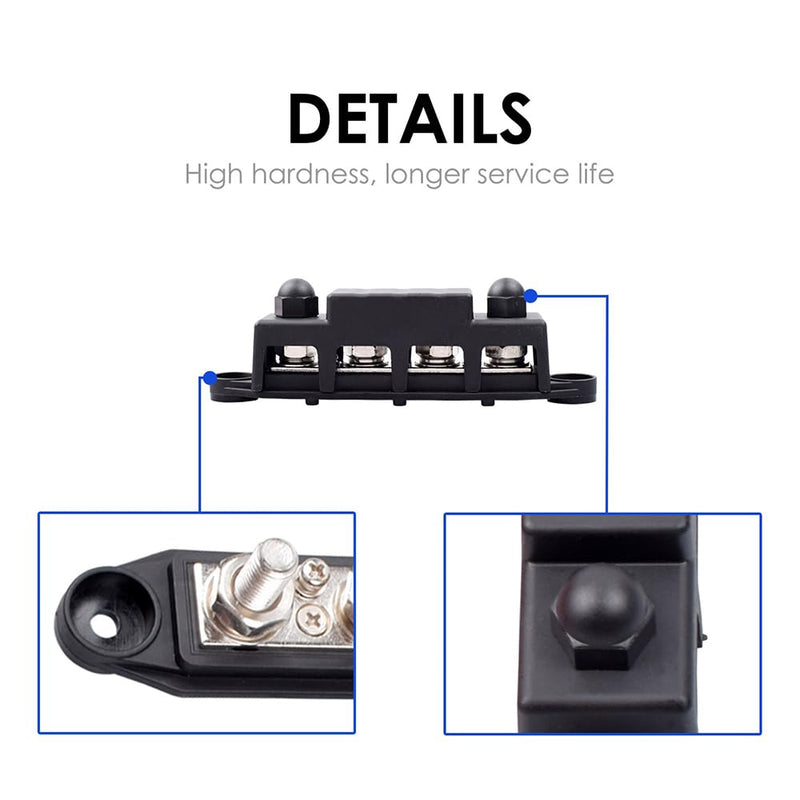 FONGKNOX 12V to 48V 250A Busbar 4 Way 4 Port Distribution Block M8 (5/16") with Black Cover Negative Terminal Stud for Cars Vans RV Trucks Boats Yachts