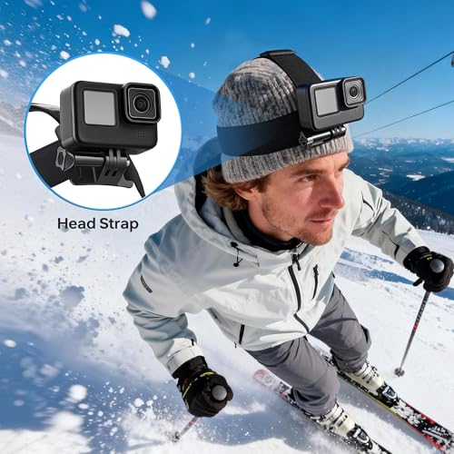 Action Camera Accessories Kit - 5-in-1 Set for GoPro Hero Compatible with All Models Head Strap, Chest Harness, Backpack Clip, 360° Wrist Strap, Storage Bag