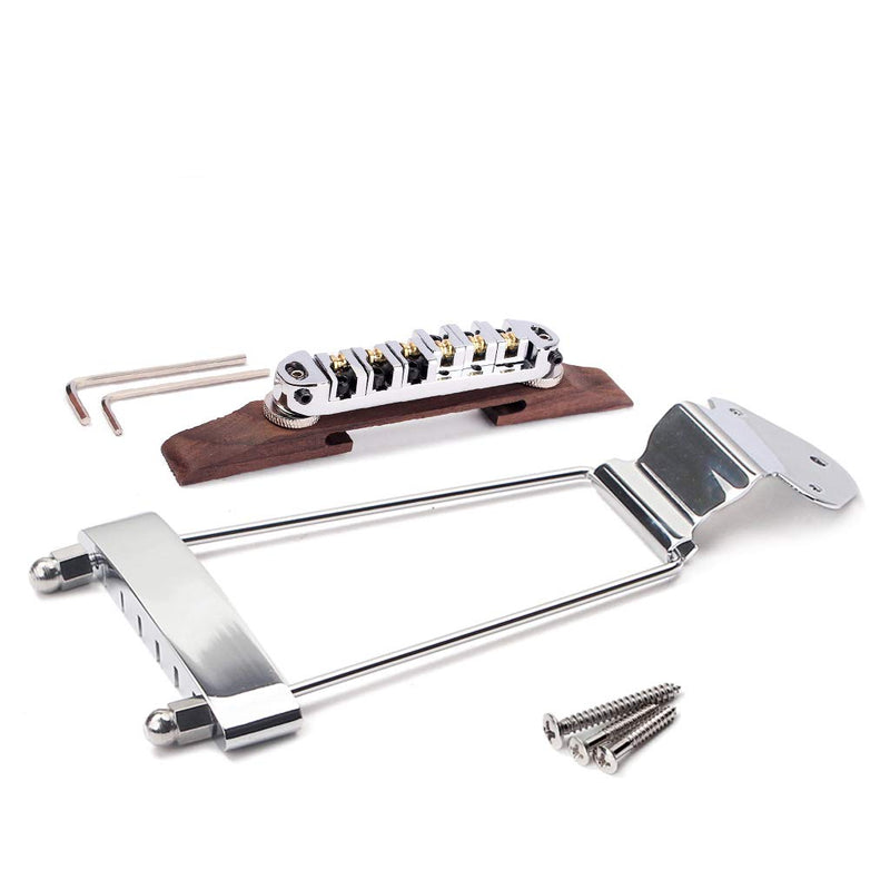 6 String Guitar Trapeze Tailpiece Bridge and Roller Tune-O-Matic Saddle Bridge for Jazz Archtop Guitar Replacement (Chrome chrome