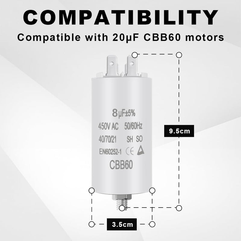 [AUSTRALIA] - OFFCUP Motor Capacitor CBB60 Starting Capacitor 8μF 450V Capacitor 8μF 450V CBB60 Capacitor Plug Suitable for Electric Motors and Swimming Pool Pumps Electric Motor, 50/60Hz 8µF 