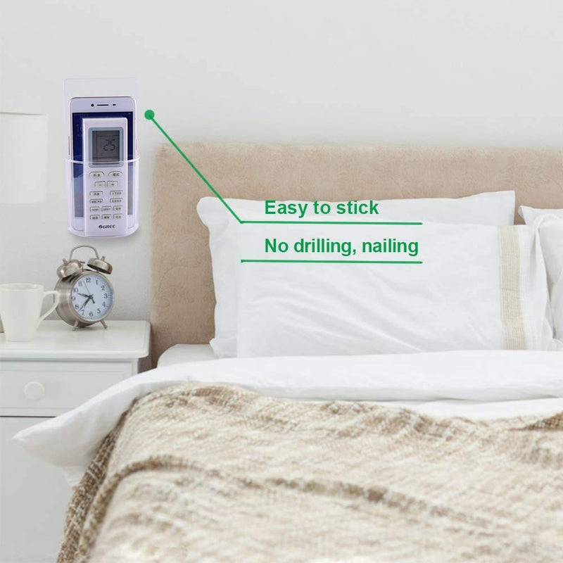Remote Control Holder Wall Mount Damage-Free (2 pack), Clear Media Organizer Storage Box, Table and Nightstand Convenient Remote Caddy