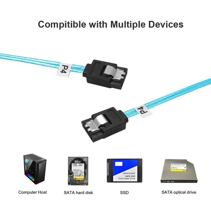 SATA-III Cable:0.5M,5 Pack SATA 6Gbps Cables Thin SATA Cable,Straight SATA SSD Cable,Flexible-SATA Cable for SSD, HDD, CD, DVD Drives,Blue (1.6FT)