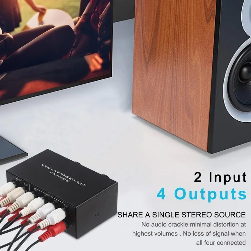 [AUSTRALIA] - 4 Way RCA Switcher 2 in 4 Out L/R Sound Channel Bi-Directional Audio Swith Splitter for DVD Stereo Speaker CD Player 