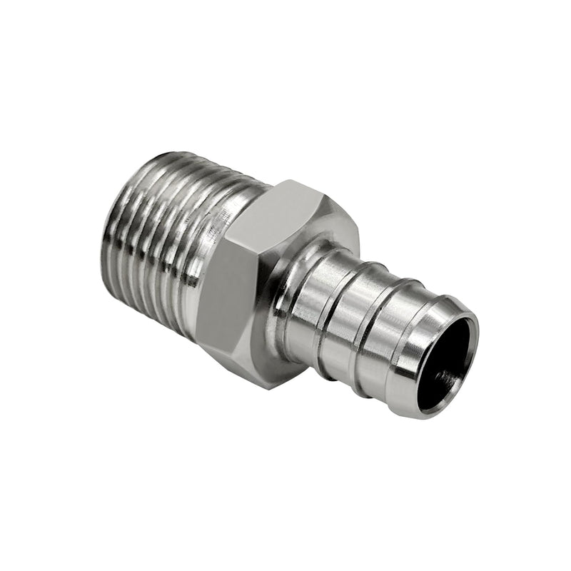Barb Crimp PEX 1/2" x 3/8" NPT Male Thread Adapter Stainless Steel Crimp Fitting (Pack of 2) 1/2" PEX x 3/8" NPT Male