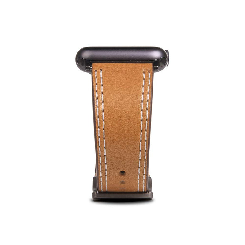 [SLG DESIGN] D+ Italian Temponata Leather Strap Band for Apple Watch 4 44mm 42mm iWatch Series 1 2 3 Nike Sports Replacement Strap Bands Dressy Black Stainless Steel Adapters (Tan) Tan