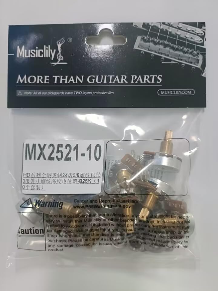 Musiclily Pro HD B25K Pots Brass Standard Split Shaft 3/8 Inch Linear Taper Potentiometers for Active Pickups Electric Guitar Bass (Set of 10) B25K 3/8 inch