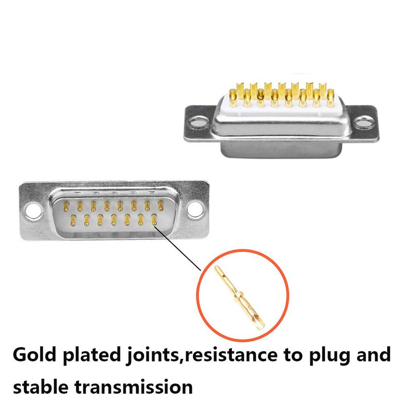 Jienk 10PCS DB15 RS232 Serial D-SUB Solder Cup Connectors, Gold Plated Joints RS232 Serial Port 15Pin D Sub Couplers(Male x 5, Female x 5)