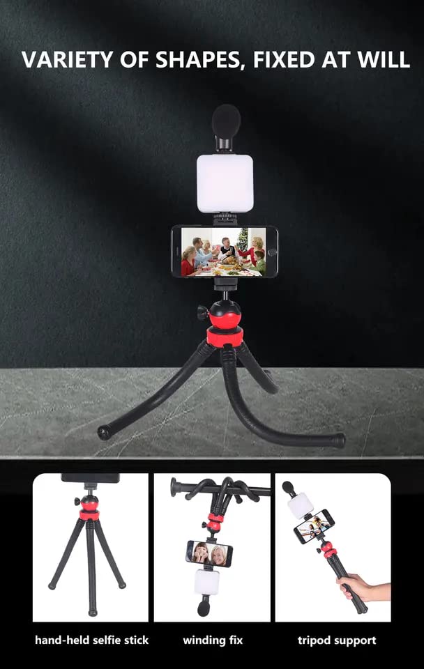 Flexi Smartphone Vlogging kit, for Apple & Android, includes USB-C & iPhone Lightning Cable, YouTube Starter Kit, Podcast Equipment, Tripod, Shotgun Mic, led Light, Phone Holder