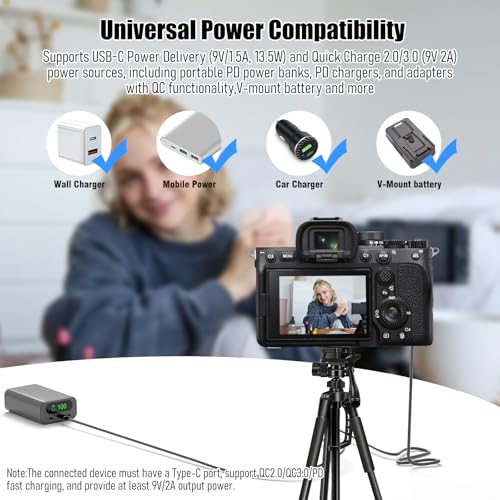 USB-C PD to NP-FW50 ZV-E10 Dummy Battery Continuous Power Adapter for Sony ZV-E10, A3000, A5000, A5100, A6000, A6100, A6300, A6400, A6500, A7, A7II, A7S, A7SII, RX10 II IV Cameras
