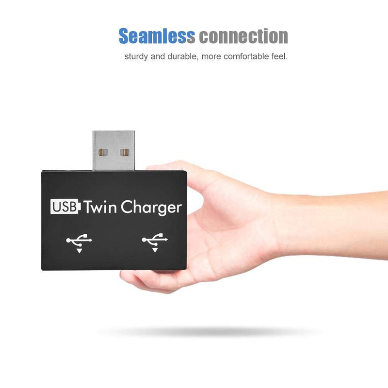 Mini Hub USB2.0 Male to 2-Port USB Twin Charger Splitter Adapter Converter Kit for Mobile Phone/ Laptop (Black) Black