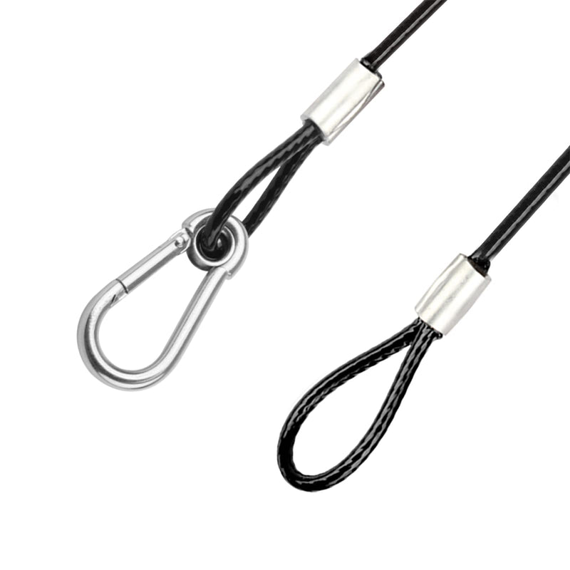 10 PCS 3FT Safety Cable, Black Coated Braided Stainless Steel Security Cable with Loops for DJ Stage Par Lighting, Max. Load 110 lb