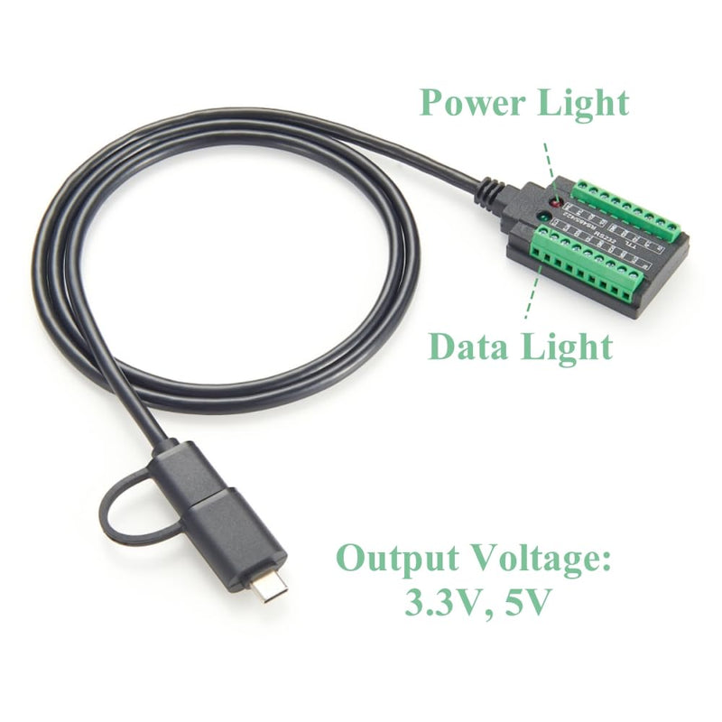 4 In 1 FTDI USB to RS232 RS485 RS422 TTL 3.3V 5V Serial Adapter Cable with FT232RL Chip Dual Port USB-A & USB-C to COM Port Converter with Terminal Block for Modem, Scanner, Windows, MacOS (1M/3.3FT)