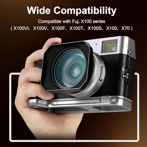 Haoge Square Metal Lens Hood with 49mm Uv Filter Adapter Ring for Fujifilm X100VI Fuji X100V X100F X100T X100S X70 Fuji Photo Camera Accessories LH-X1006B Black