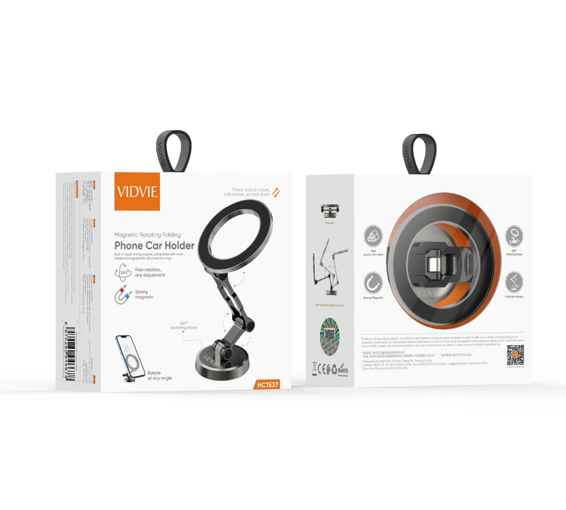Premium Magnetic Car Phone Mount, Strong Metal Build, 360° Rotation Foldable Dashboard Holder, Powerful Magnet for iPhone, Samsung & All Smartphones – VIDVIE