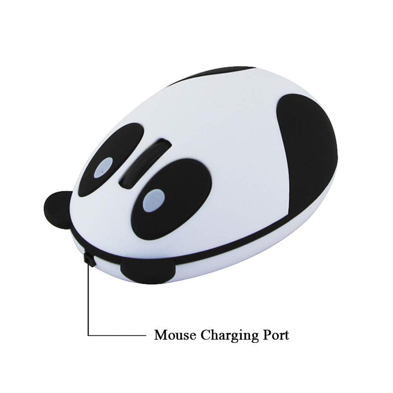 Cute Animal Panda Wireless Mouse, [3C Light] Mini USB 2.4G Rechargeable Optical Mice Cartoon Computer Mouse for Kids 3 Buttons (Wireless-White) Wireless-White