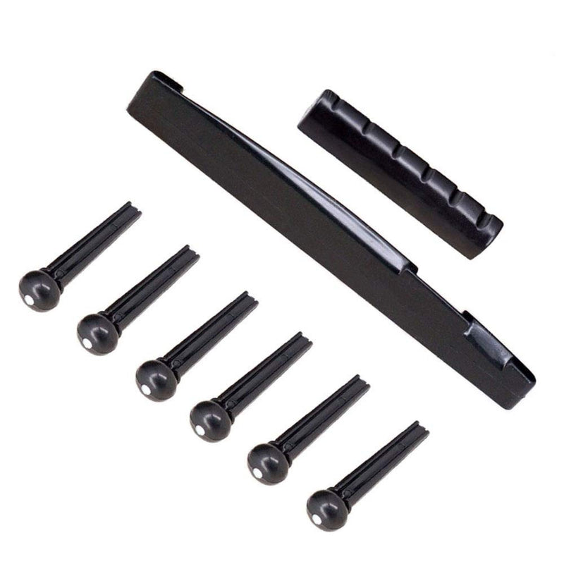 6 String Acoustic Guitar Rosewood Bridge Saddle Nut Pins Set Including Bridge & Six Bridge Pins & End Pin & Saddle and Nut Replacement Parts - Style B,Black
