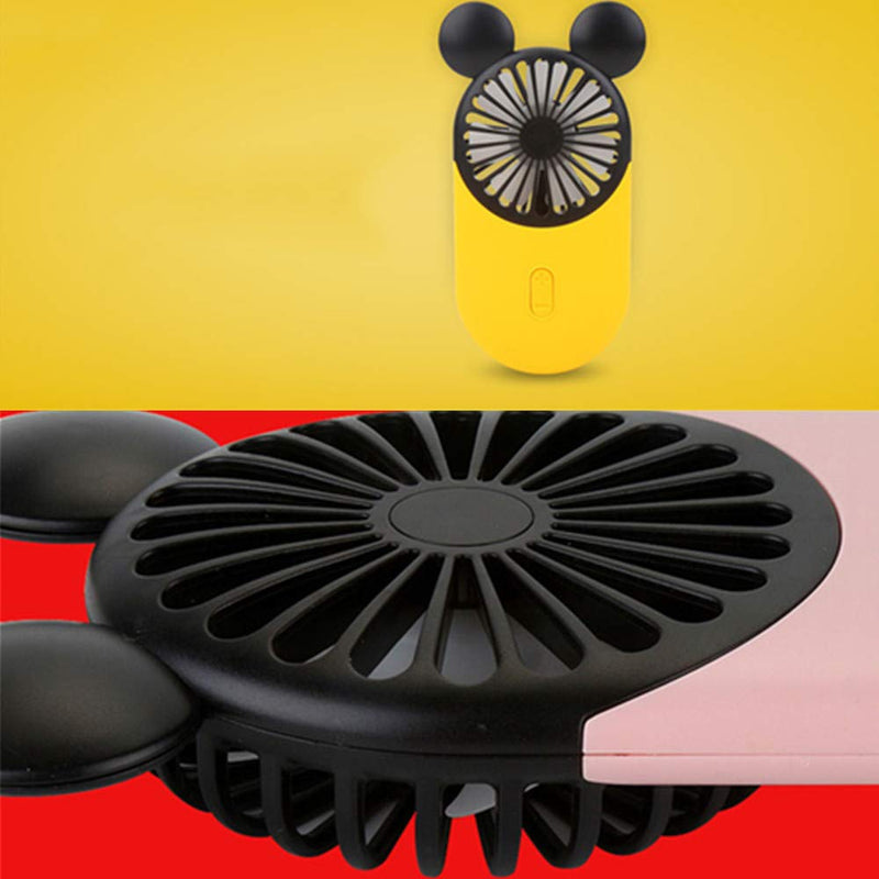 Kbinter Cute Personal Mini Fan, Handheld & Portable USB Rechargeable Fan with Beautiful LED Light, 3 Adjustable Speeds, Portable Holder, for Indoor Or Outdoor Activities, Cute Mouse (Yellow) Yellow