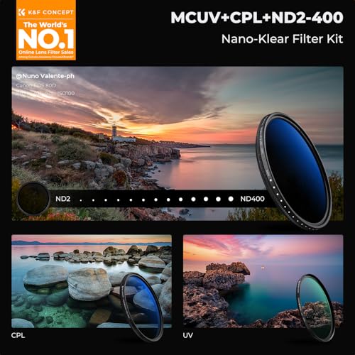 K&F CONCEPT 77mm UV/CPL/ND2-400 Len Filter Kit 3pc Multi-Layer Coatings