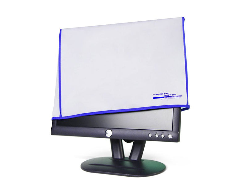 Computer Monitor dust Cover for Flat Panel LCD-Silky Smooth Anti-Static Vinyl with Blue Trim (22W x16H x3D) 22W x16H x3D