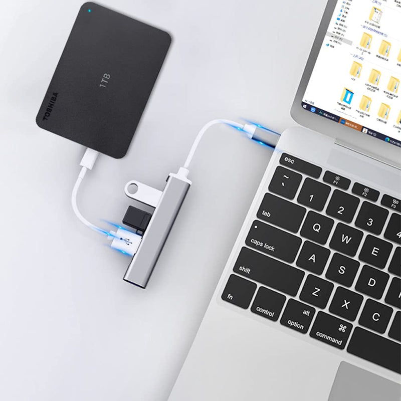 JacobsParts USB-C Type C to USB 3.0 4 Port Hub Splitter for MacBook Pro/Air, iPad, PC, Chromebook, Phone (Silver) Silver