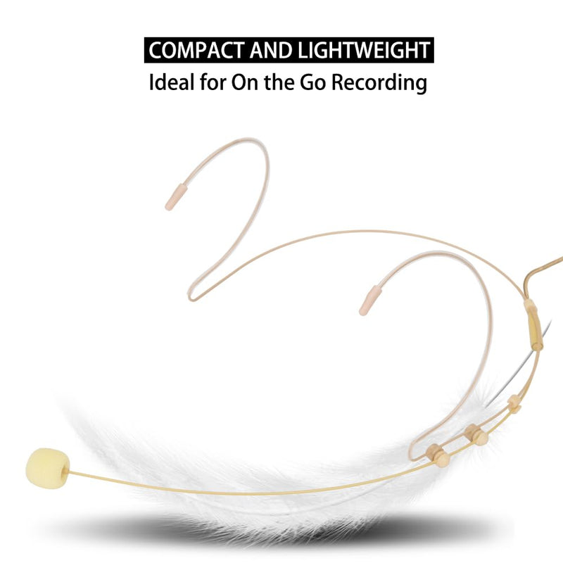YXG Headworn Earset Over Ear Hanging Mic Beige Low Profile Light-Weight Microphone, with1.45m Cable 3.5mm Thread Screw Lock Head，for Wireless System & Body/Belt Pack Transmitter