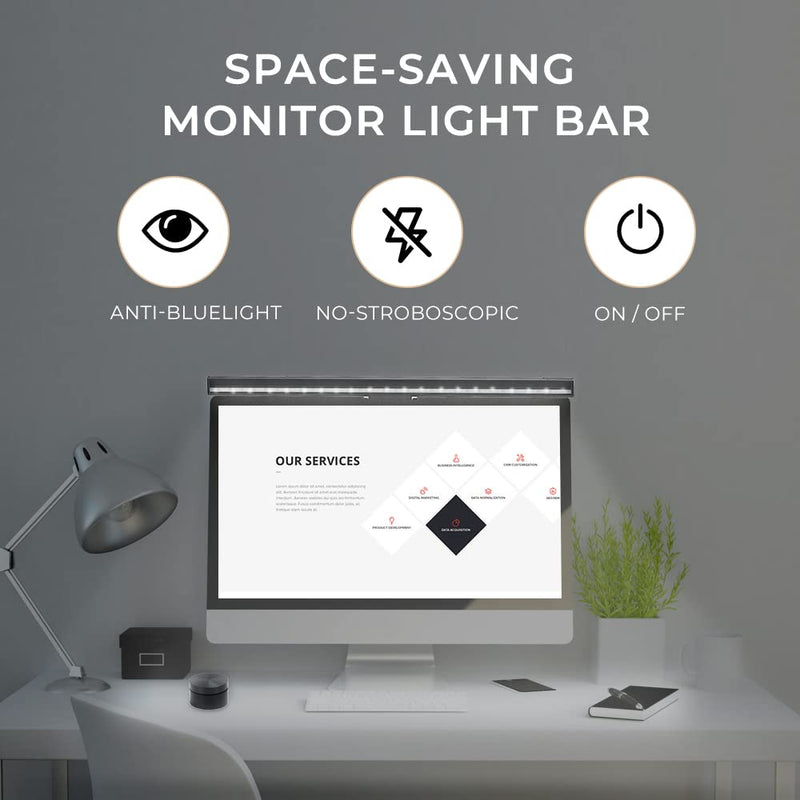 Monitor Light Bar with Mechanical Switch＆Wireless Remote Dual Control,Computer Light with Stepless Dimming,No Screen Glare Monitor Lamp with USB Powered for Home and Office L1-plus