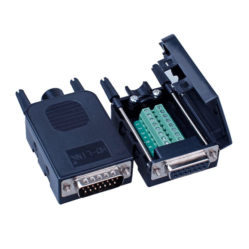 ANMBEST DB15 Solderless Serial to 15-pin Port Terminal Female Adapter Connector Breakout Board with Case Long Bolts Nuts (2PCS Female) 2PCS Female